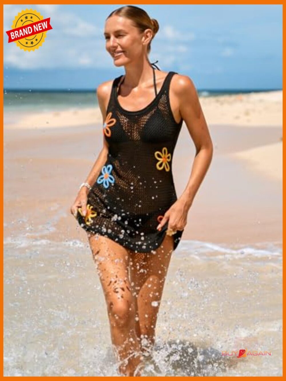 Crochet Beach Cover Up Dress Sleeveless 3D Floral Swimsuit Coverup - Picture 6 of 6